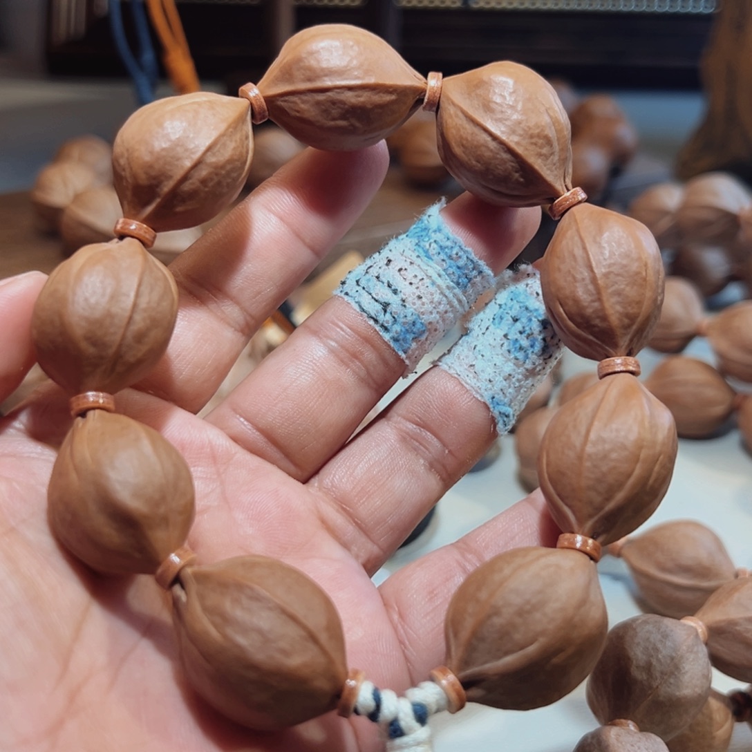 残***花橄榄核手串梅林铁核鲨鱼背 20×27