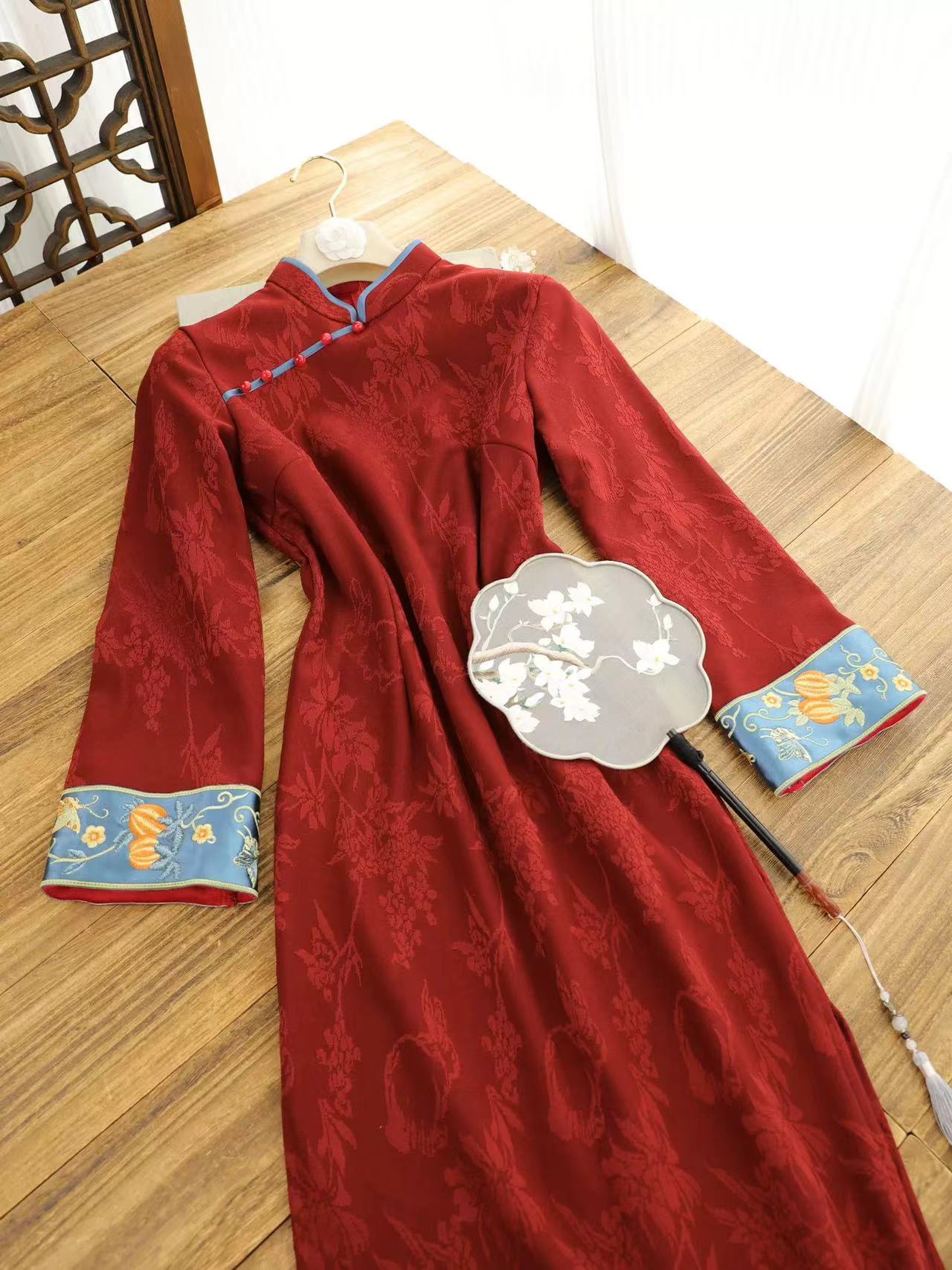 936-酒红 新中式 国风 年轻 气质 改良 旗袍 