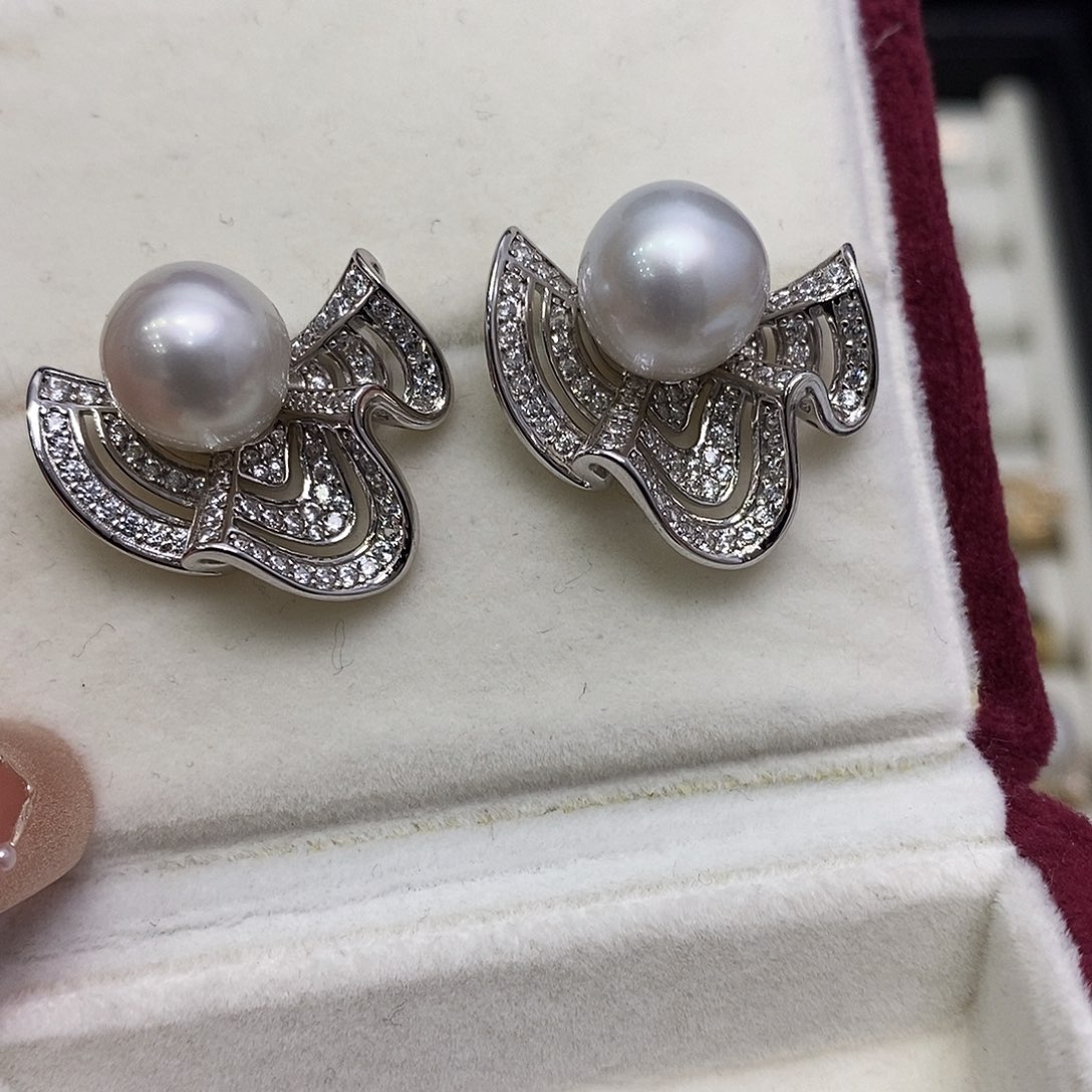 海水珍珠耳饰银S925镶嵌10-11mm