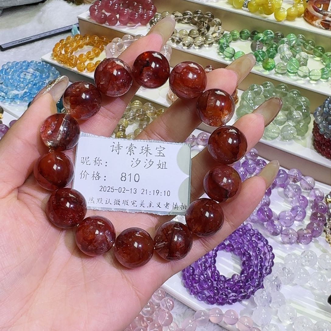 水晶手链未镶嵌汐*姐红胶花16