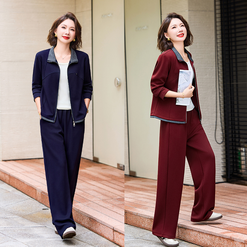 妈妈春秋时尚运动服套装秋季新款中老年女洋气外套休闲上衣两件套