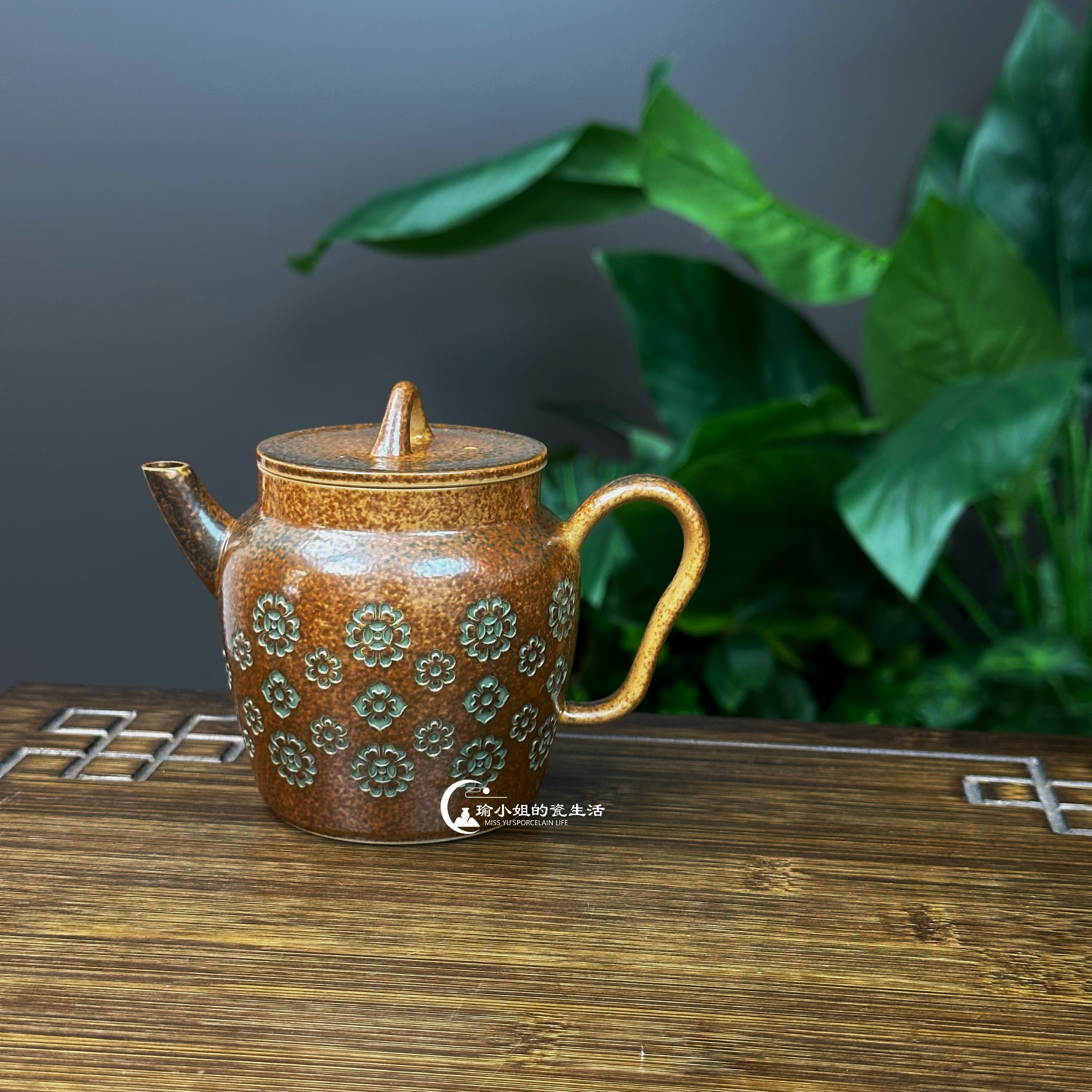龙泉草木灰釉功夫茶具茶壶大唐宝相花中式家用陶瓷复古高颜值手工