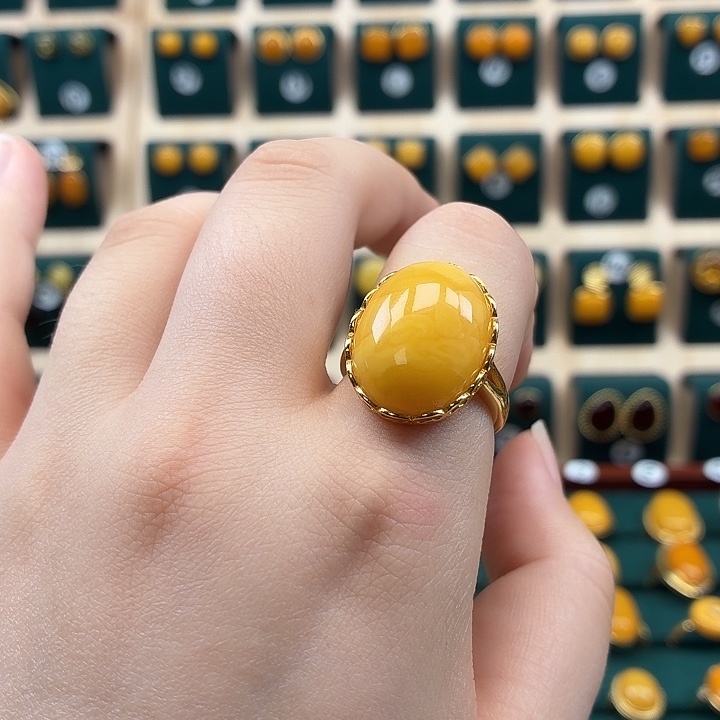 琥珀银S925镶嵌戒指