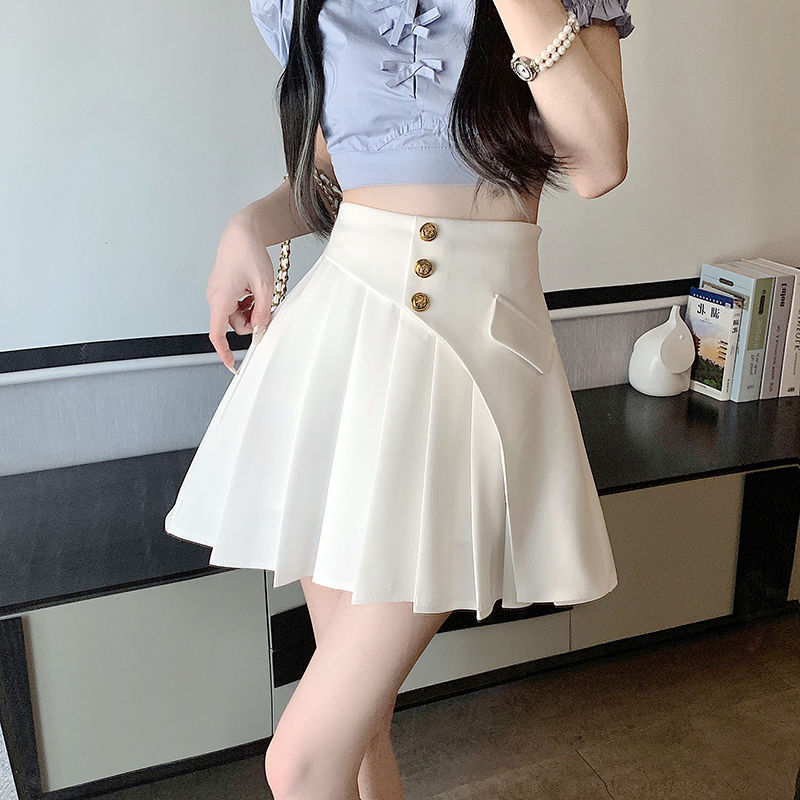 胖妹妹百褶半身裙2025新款遮肚子白色不规则夏季高腰遮胯a字裙女