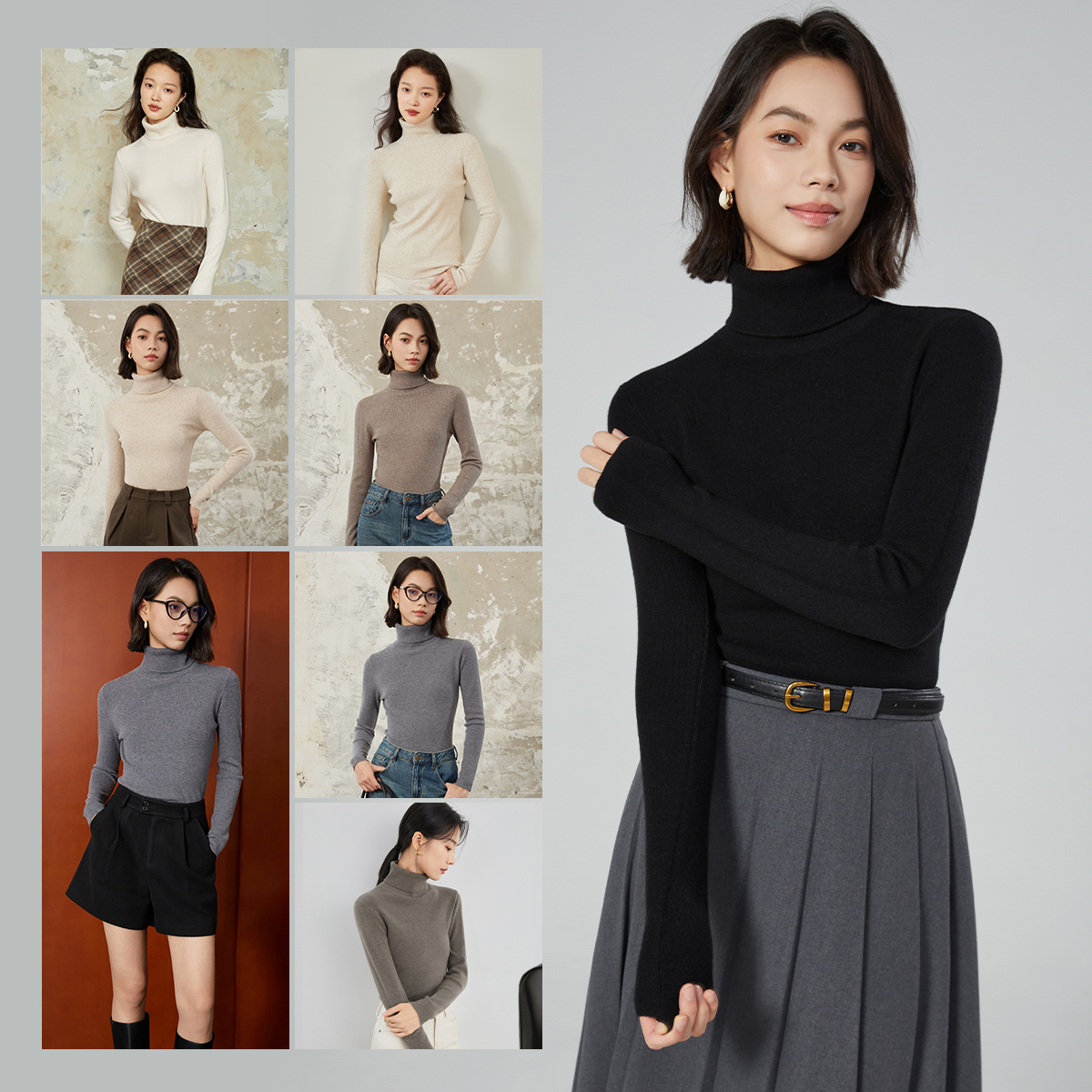 【曼贝】多色可选高领半高领套头打底衫百搭时尚毛衣8444090【珮珮】