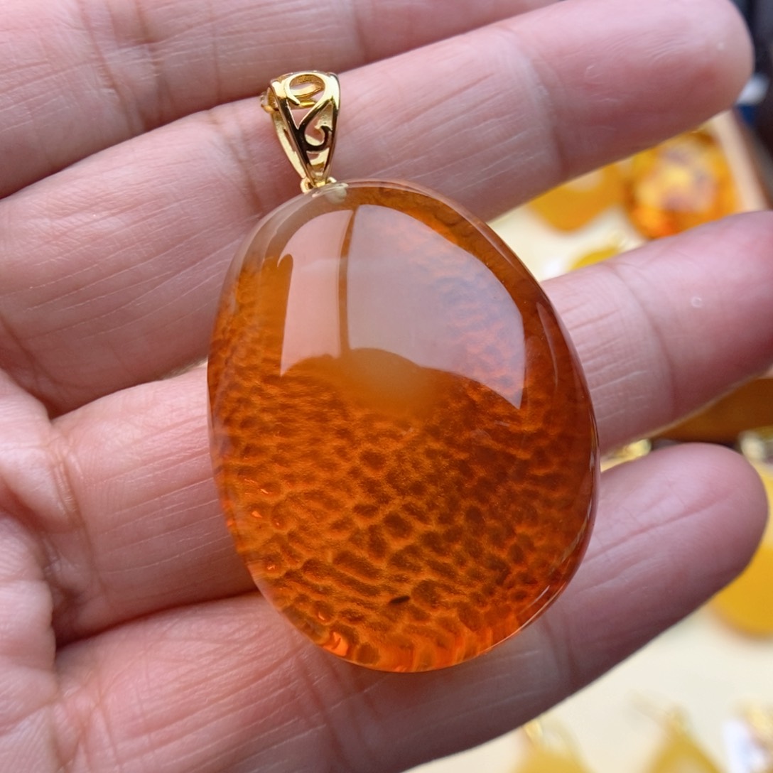 琥珀颈饰银S925镀金镶嵌