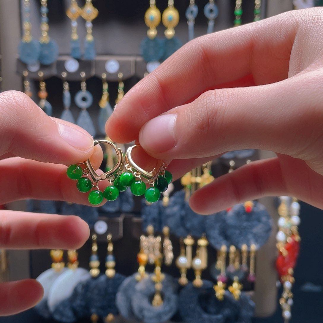 翡翠耳饰合金翡翠