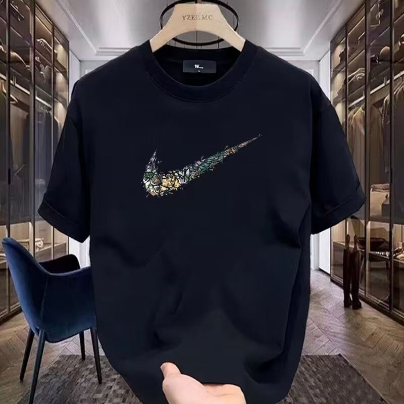 夏季短袖圆领纯棉刺绣男士T恤宽松白色摩斯风