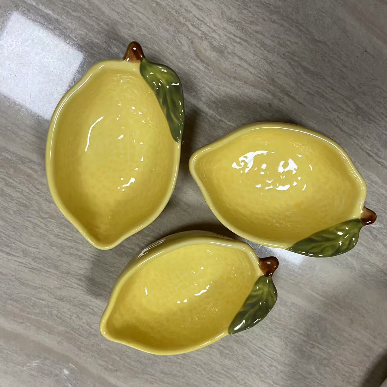 陶瓷柠檬造型蘸料小碗3个装