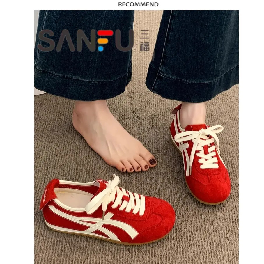 三福真皮阿甘德训鞋女鞋子2025新款爆款夏季薄款百搭运动休闲板鞋