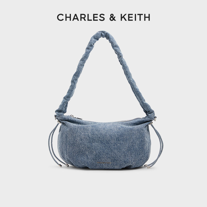 CHARLES&KEITH复古褶皱抽绳单肩斜挎云朵包原40151412-D