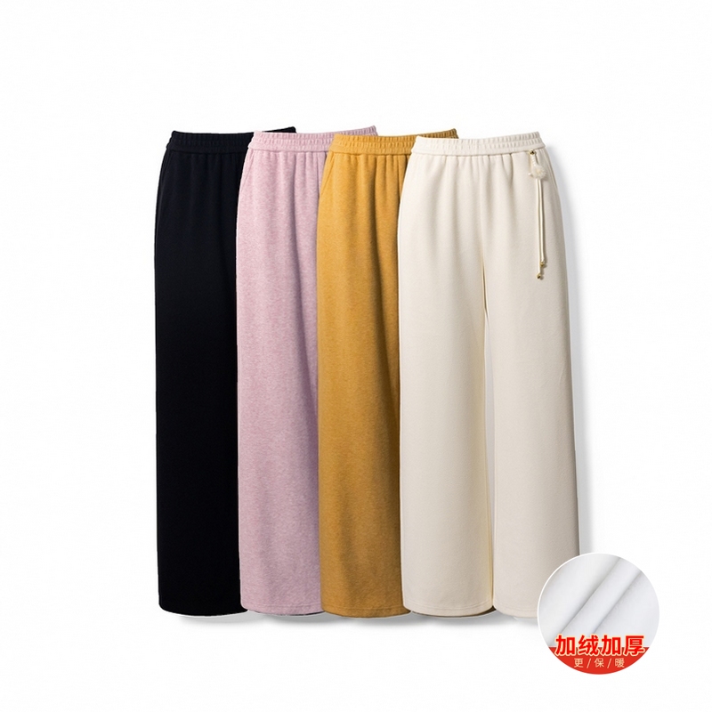 【舒绒】冬季2025新款新中式休闲裤女宽松直筒长裤国风加绒保暖裤子