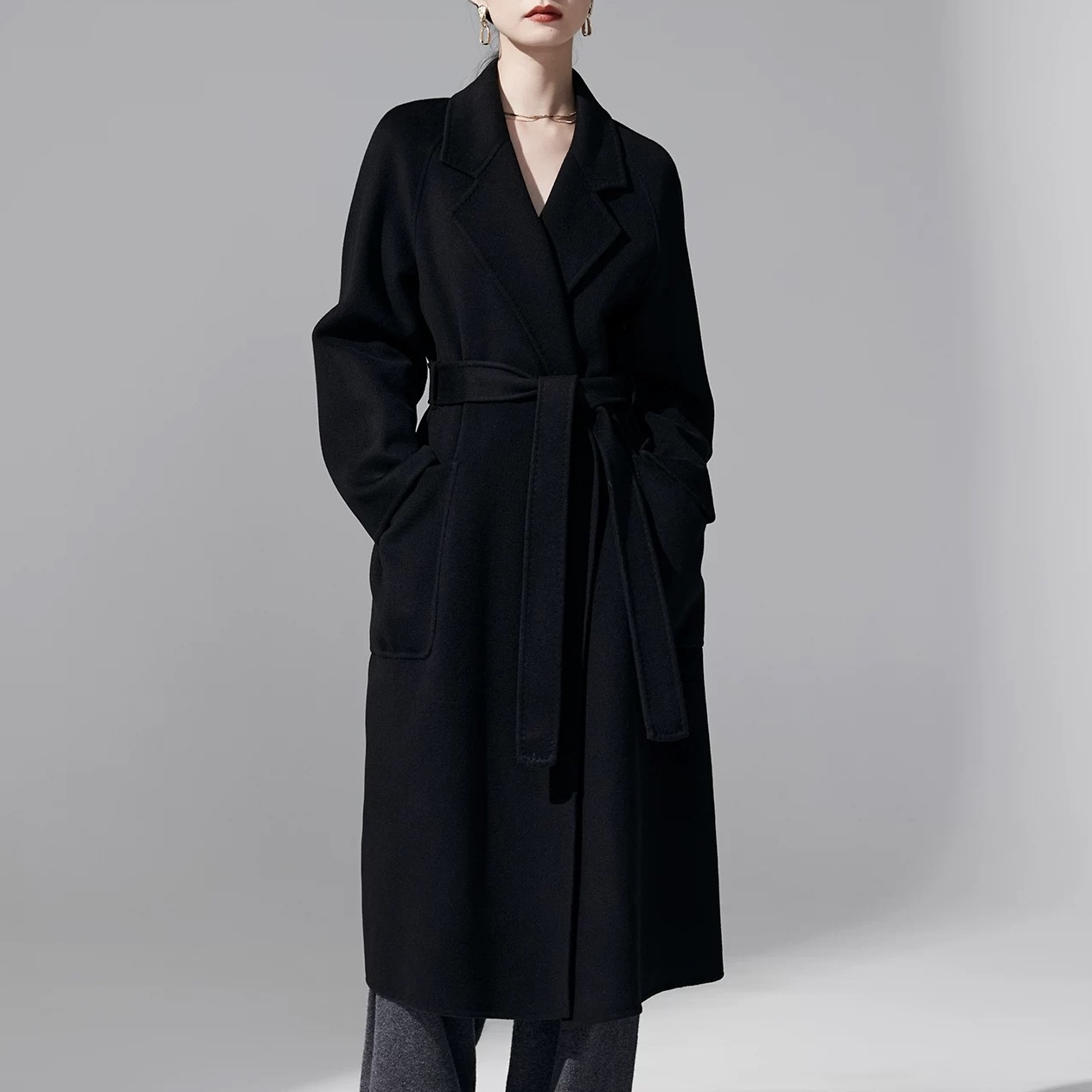 【Angoia】经典高端双面100%澳毛大衣秋冬外套长款大衣浴袍-040