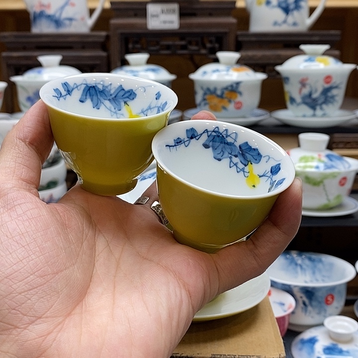 手绘葫芦果杯子2个装60cc釉下彩微瑕福利款