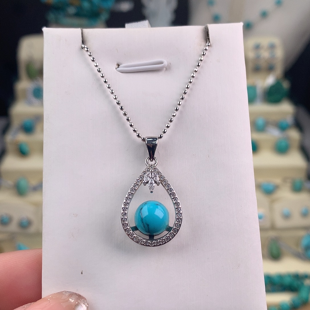 绿松石银S925镶嵌吊坠(不含链)