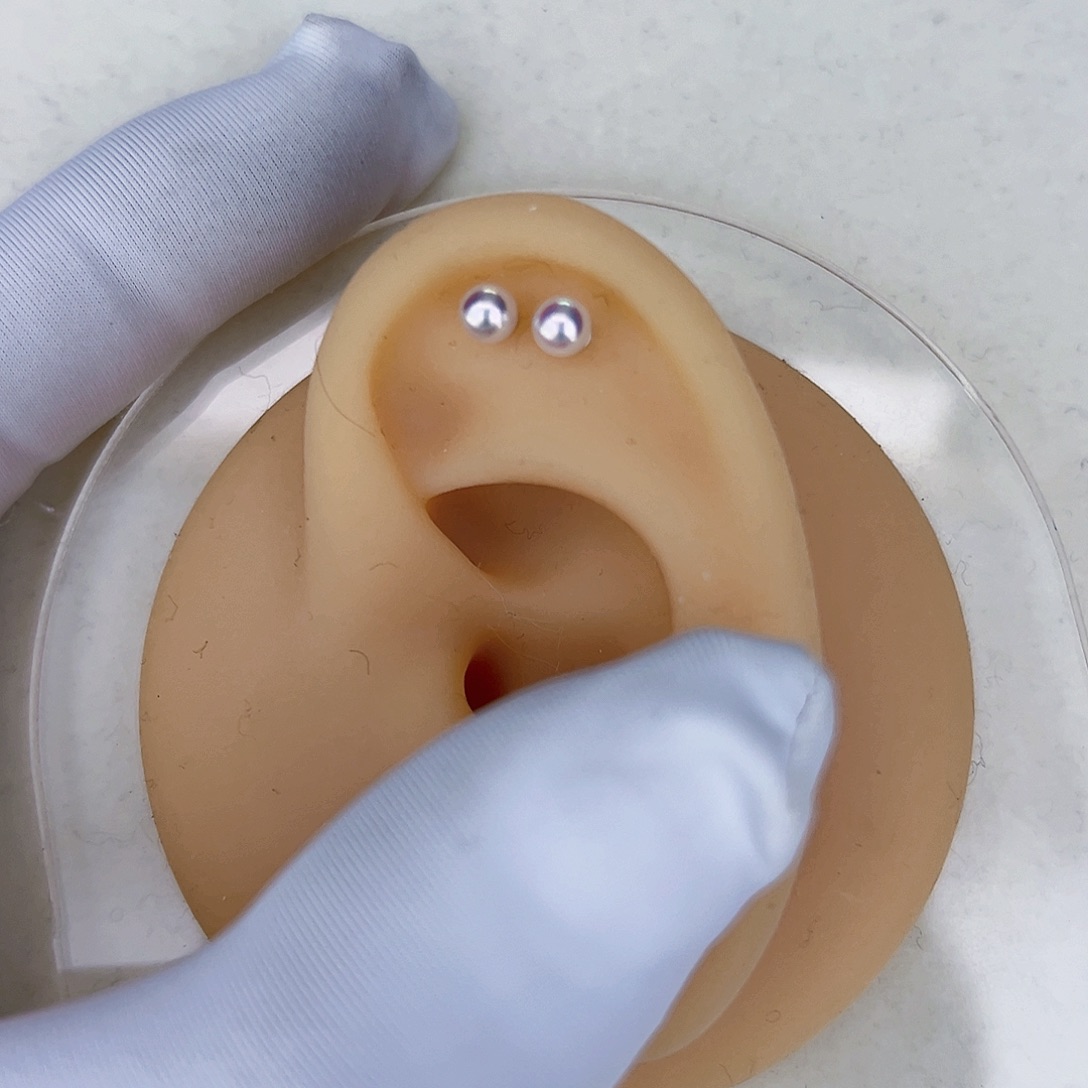 海水珍珠海水akoya天女耳钉3-4mm银S925镶嵌