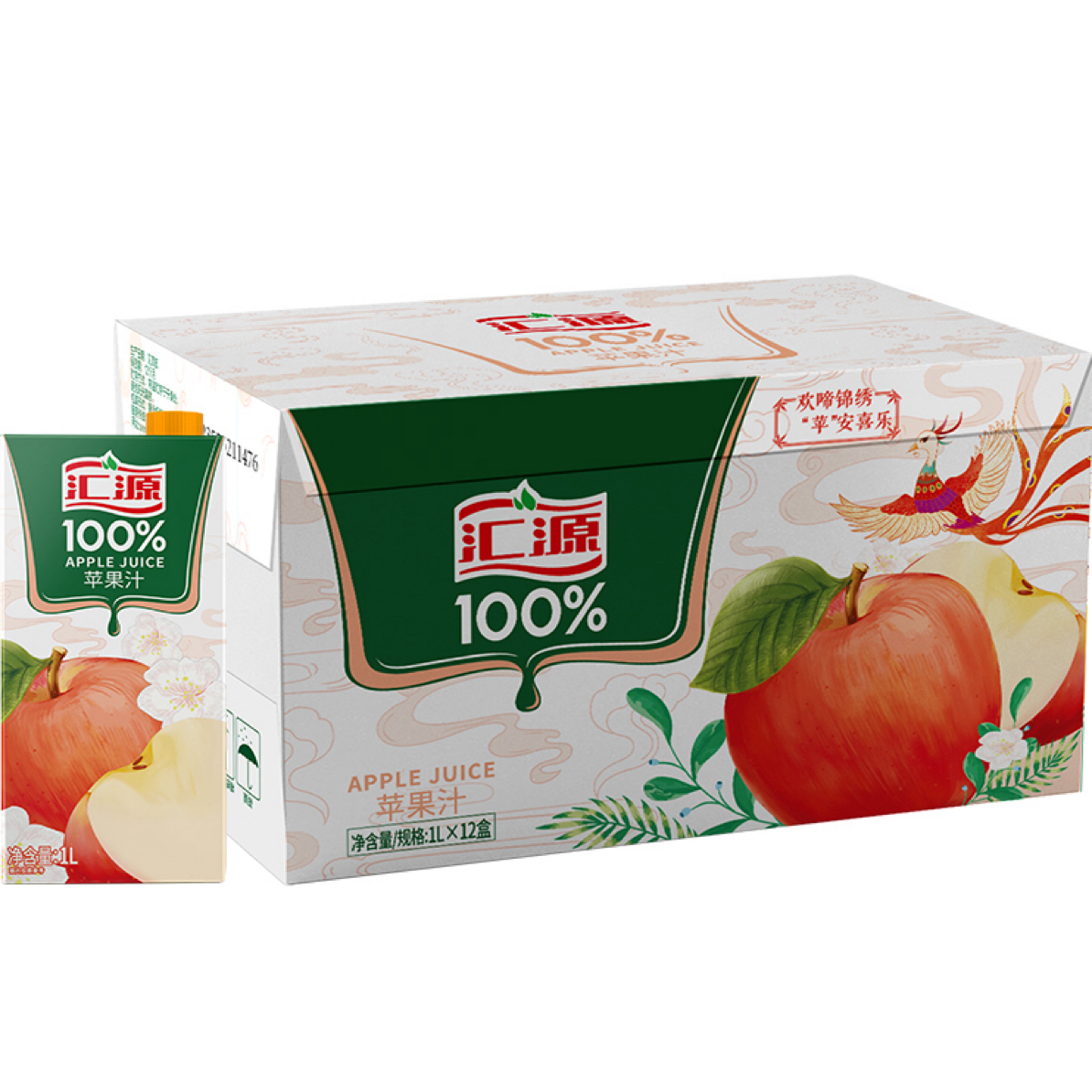 【1L*12】汇源100%果汁苹果口味