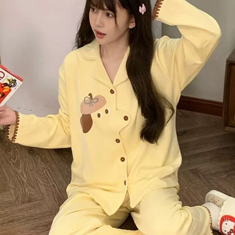 大码睡衣家居服德绒套装春秋季甜美宽松加厚加绒加宽加肥