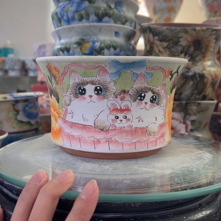 景德镇手绘花盆满38包邮偏远地区除外