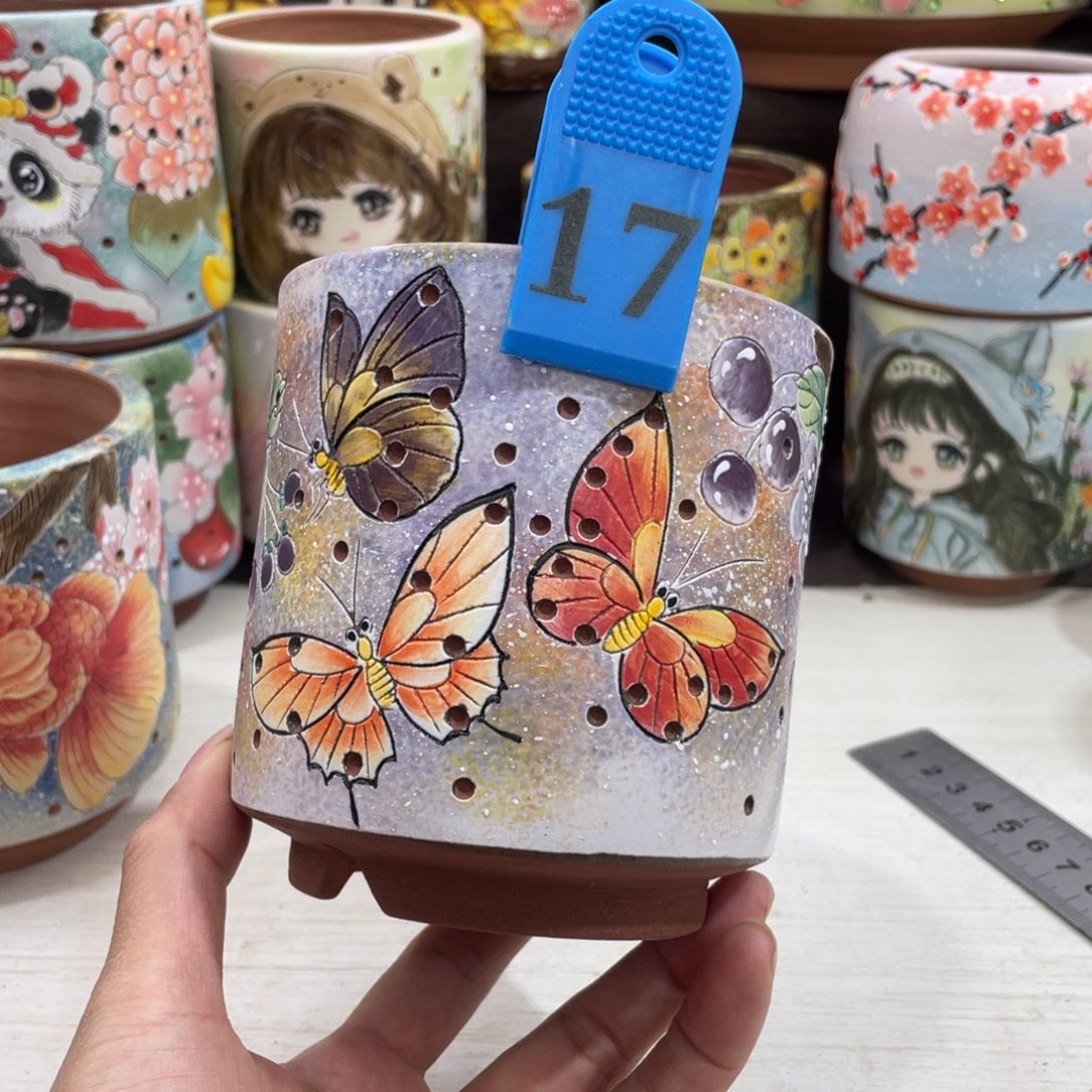 红陶多肉花盆蝴蝶