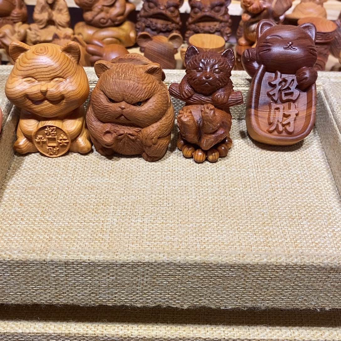 柏木（崖柏）小*崖柏手把件，猫x4