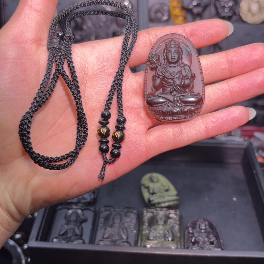 黑曜岩未镶嵌颈饰天然冰种黑曜石大势至菩萨 假一赔十