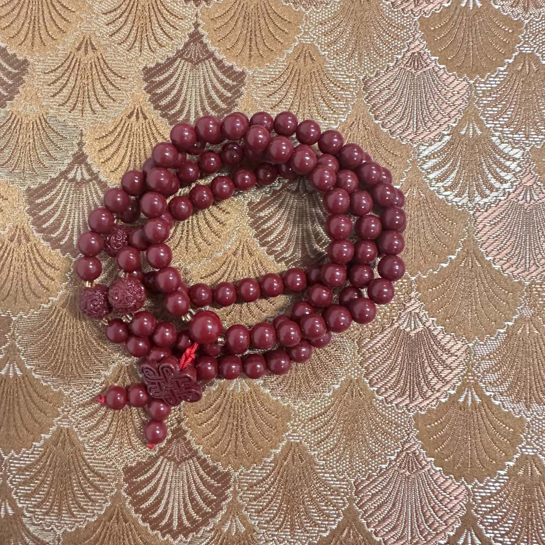 含辰砂工艺品【炎轩文趣斋】zs多圈圆珠手串朱砂（不带礼盒）