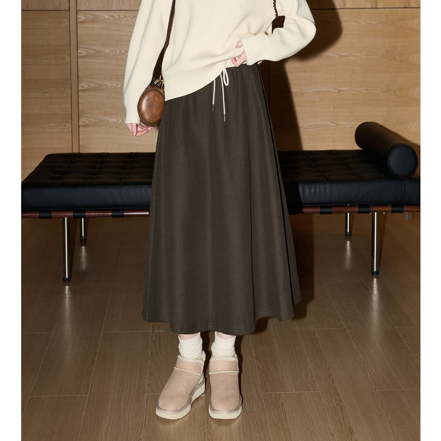 库恩玛维复古针织半身裙女2025年秋季新款通勤高腰显瘦A字毛线裙