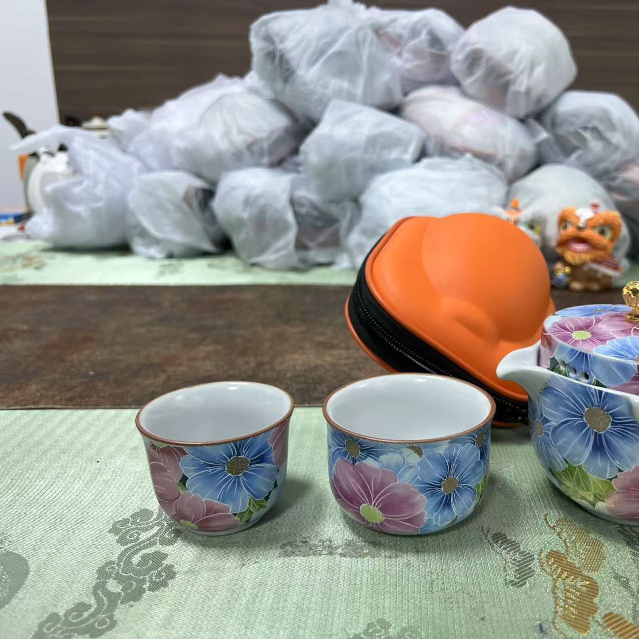 G2108-陶瓷木灰百花齐放旅行快客茶具套装