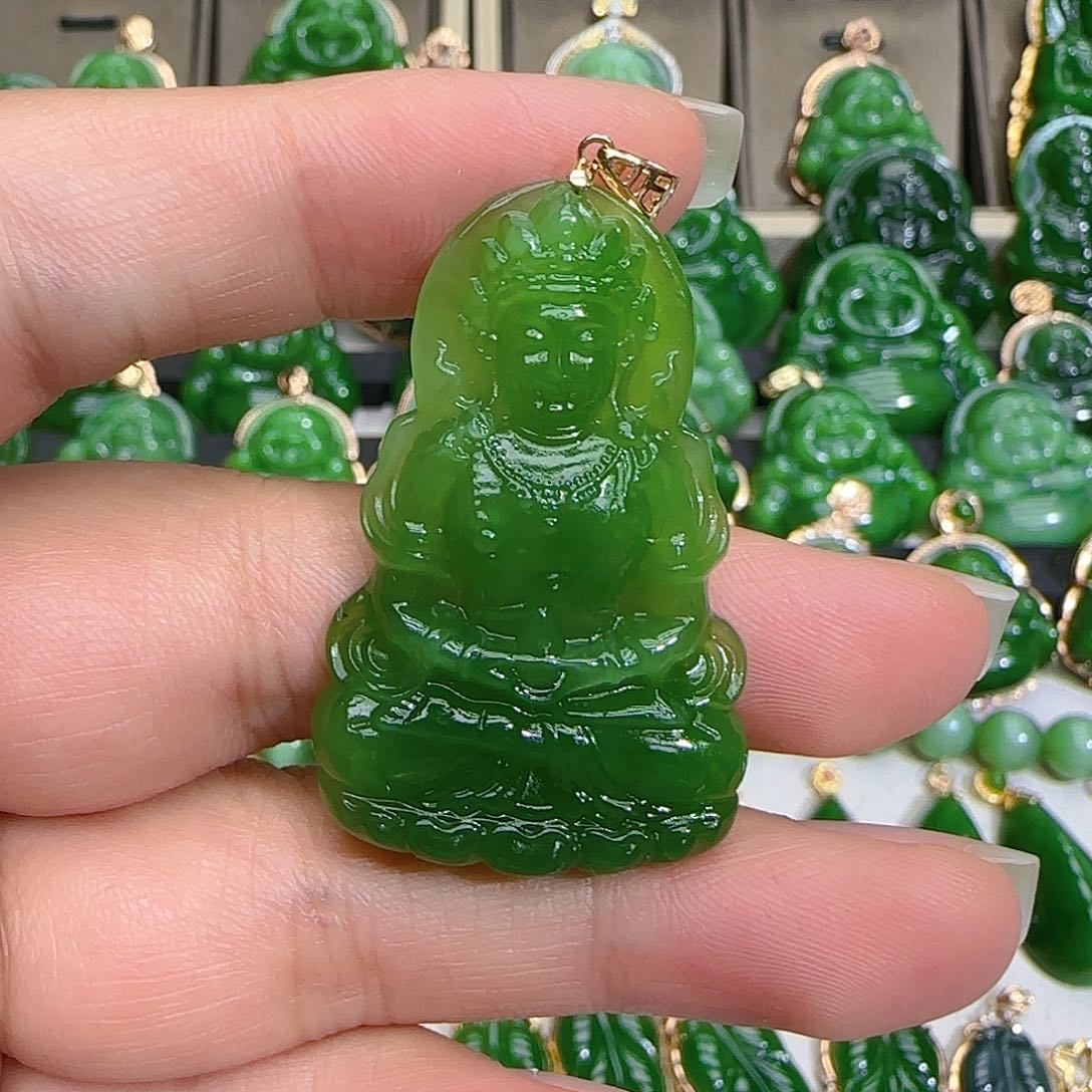 和田玉（碧玉）吊坠(不含链)18K金镶嵌