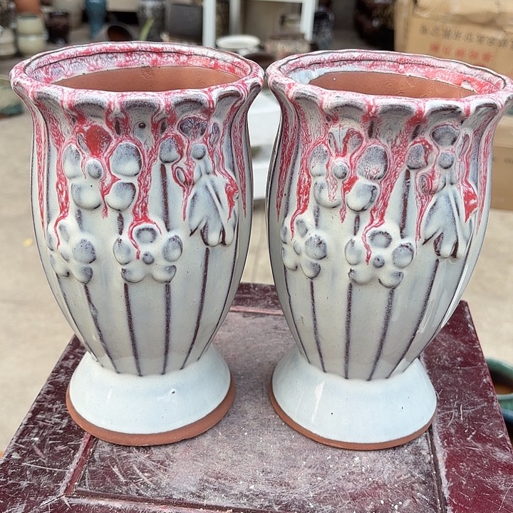 紫砂茶碗粉两个口径13高22