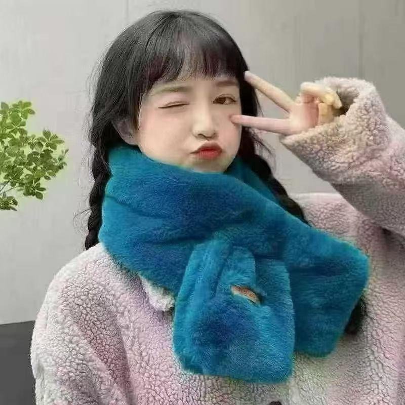 百搭纯色不起球保暖简约毛绒交叉女围巾