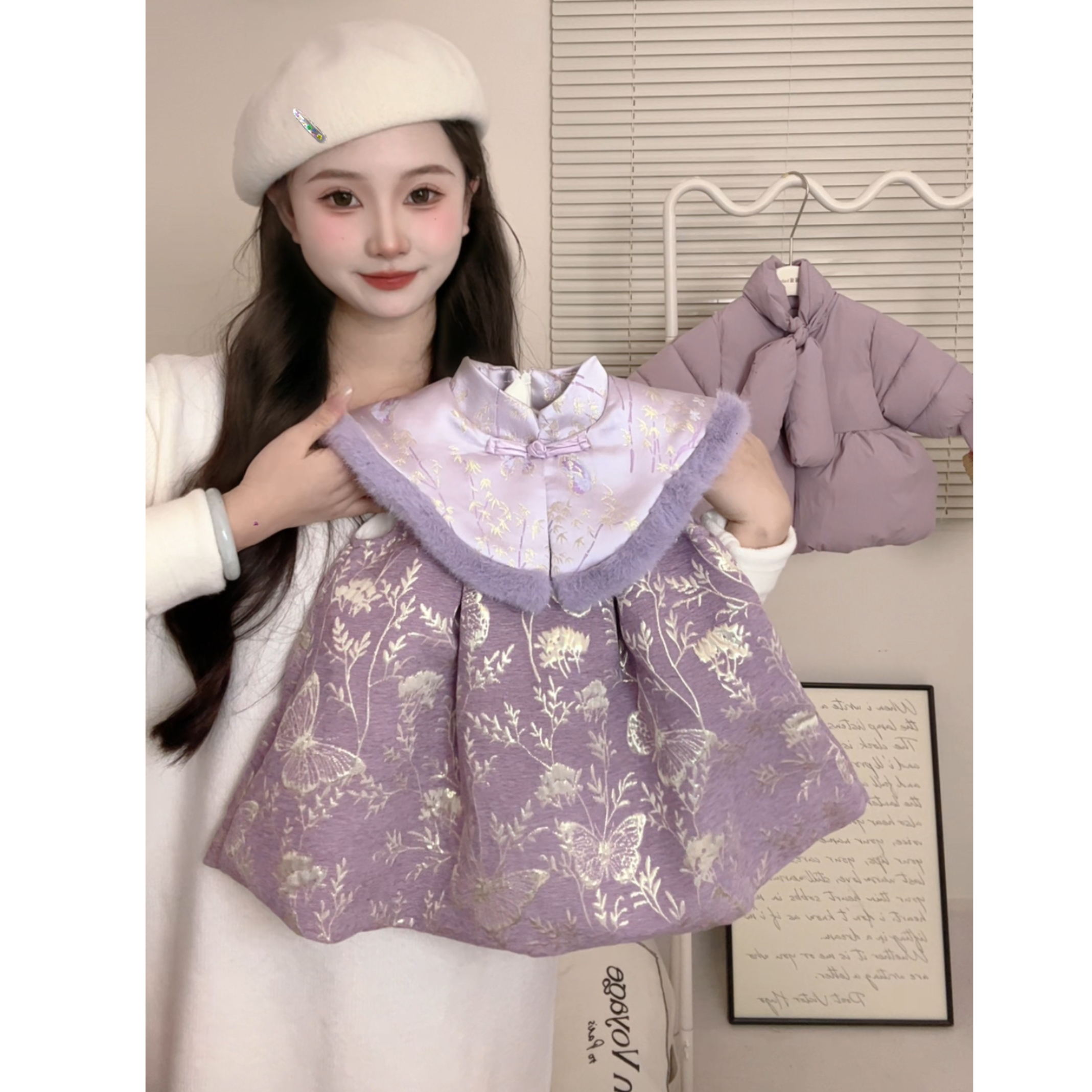 女童新中式汉服旗袍连衣裙秋冬加绒女宝宝背心裙拜年服公主礼服