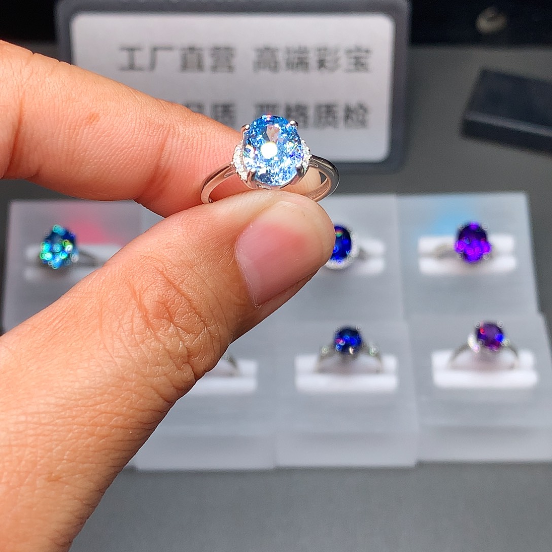 银S925镶嵌戒圈海蓝宝石