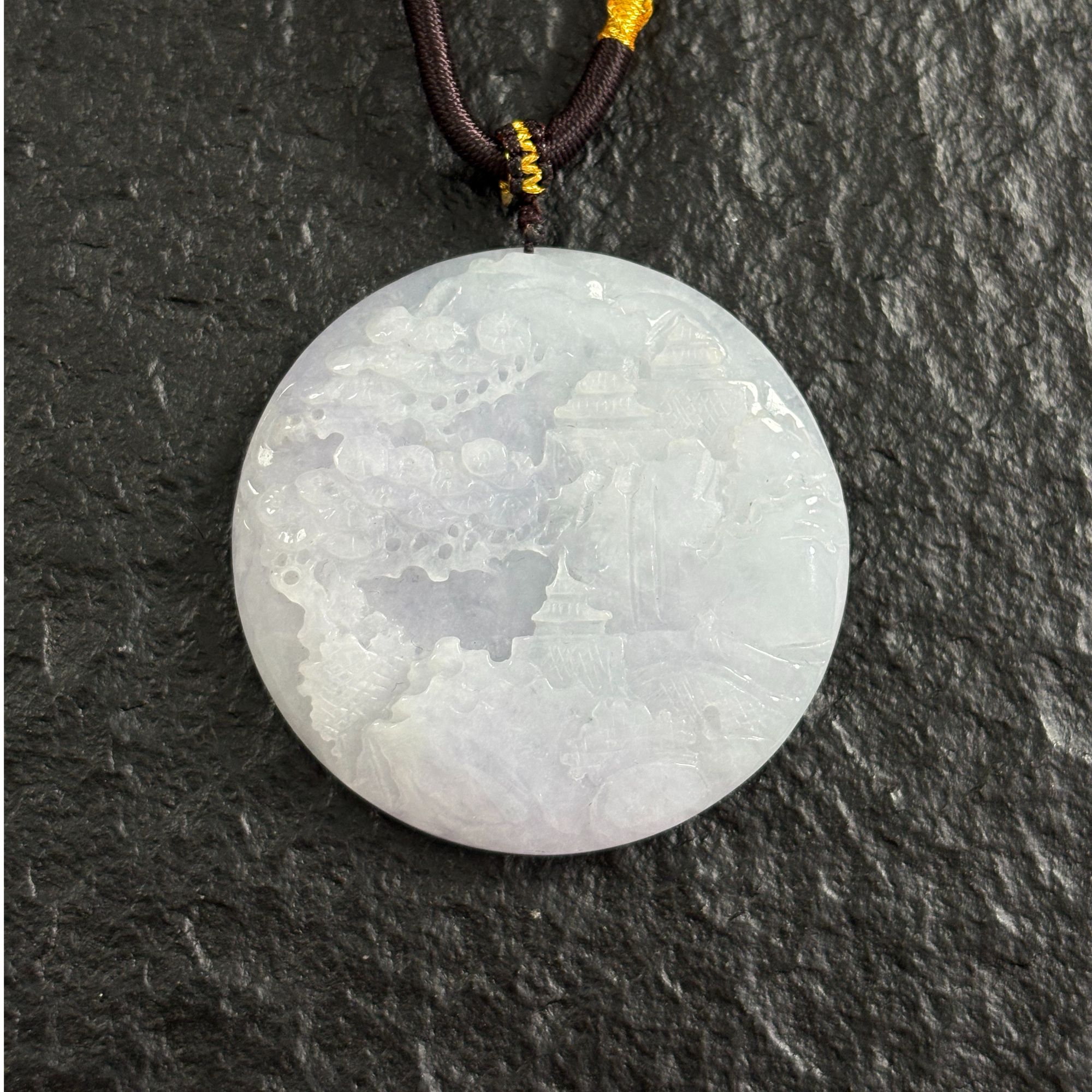 缅甸天然翡翠A货紫罗兰飘花山水牌吊坠6368