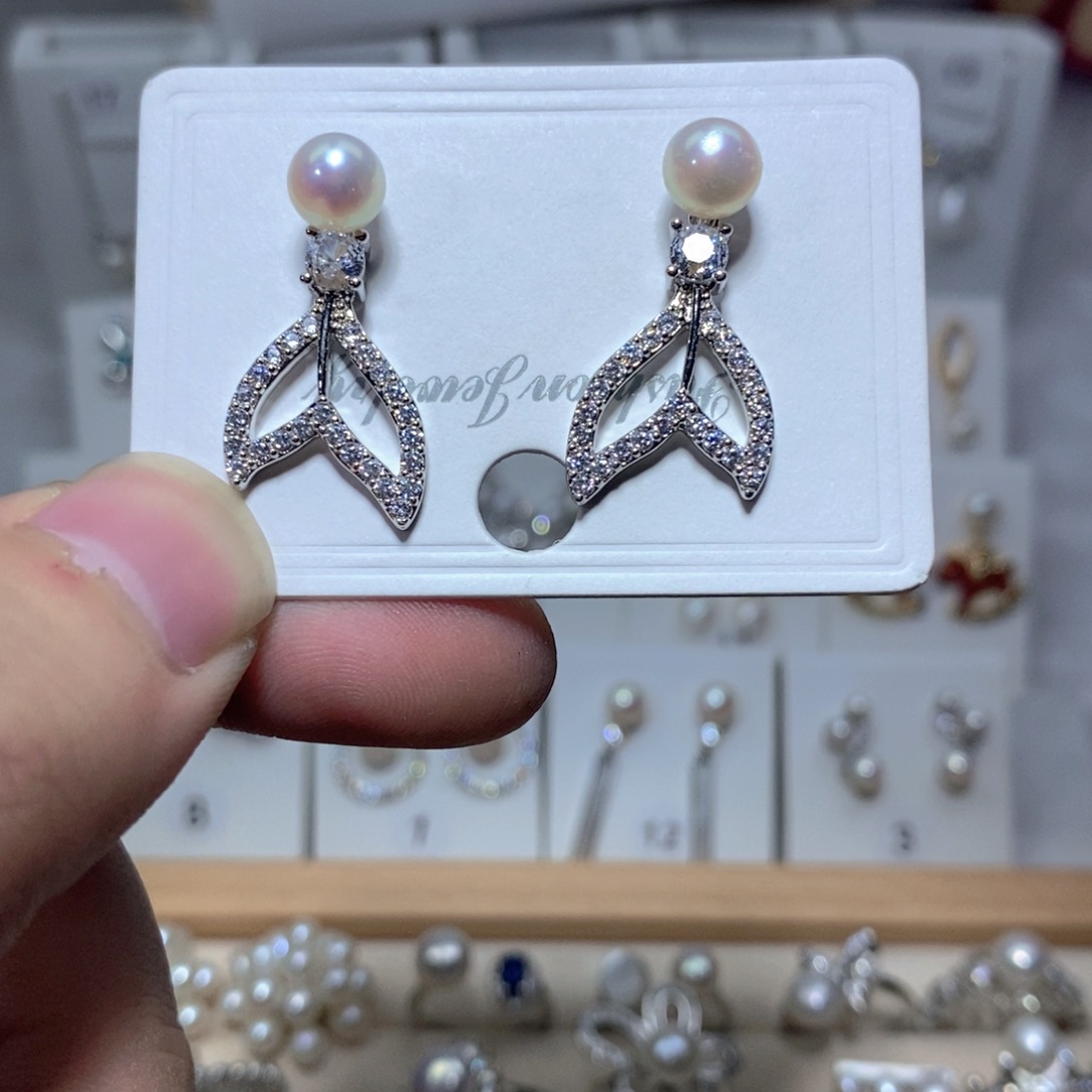 淡水珍珠耳饰银S925镶嵌