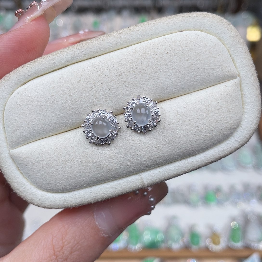 翡翠银S925镶嵌耳饰