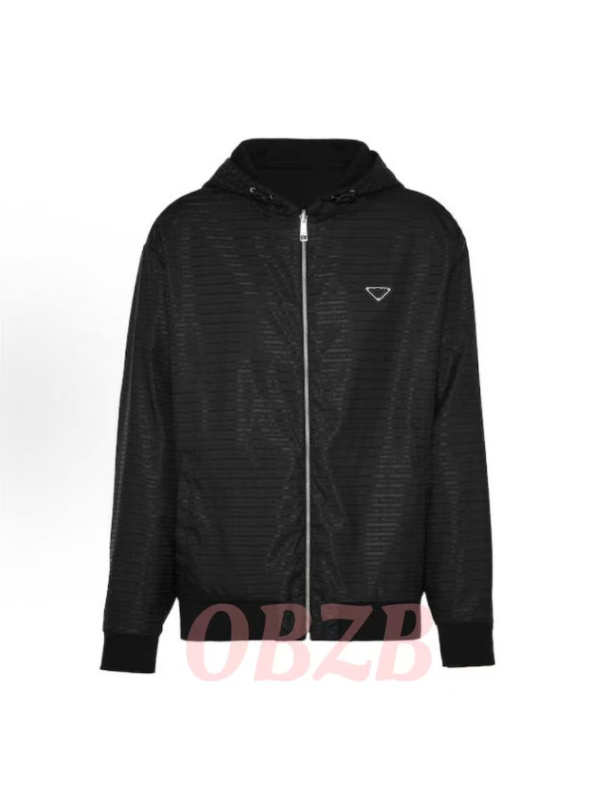 OBZB【P男女同款外套】黑色条纹徽标连帽时尚修身外套  5555