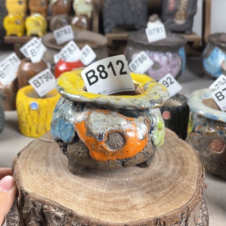紫砂花盆孤品 不规则油画山石小包子 内口4