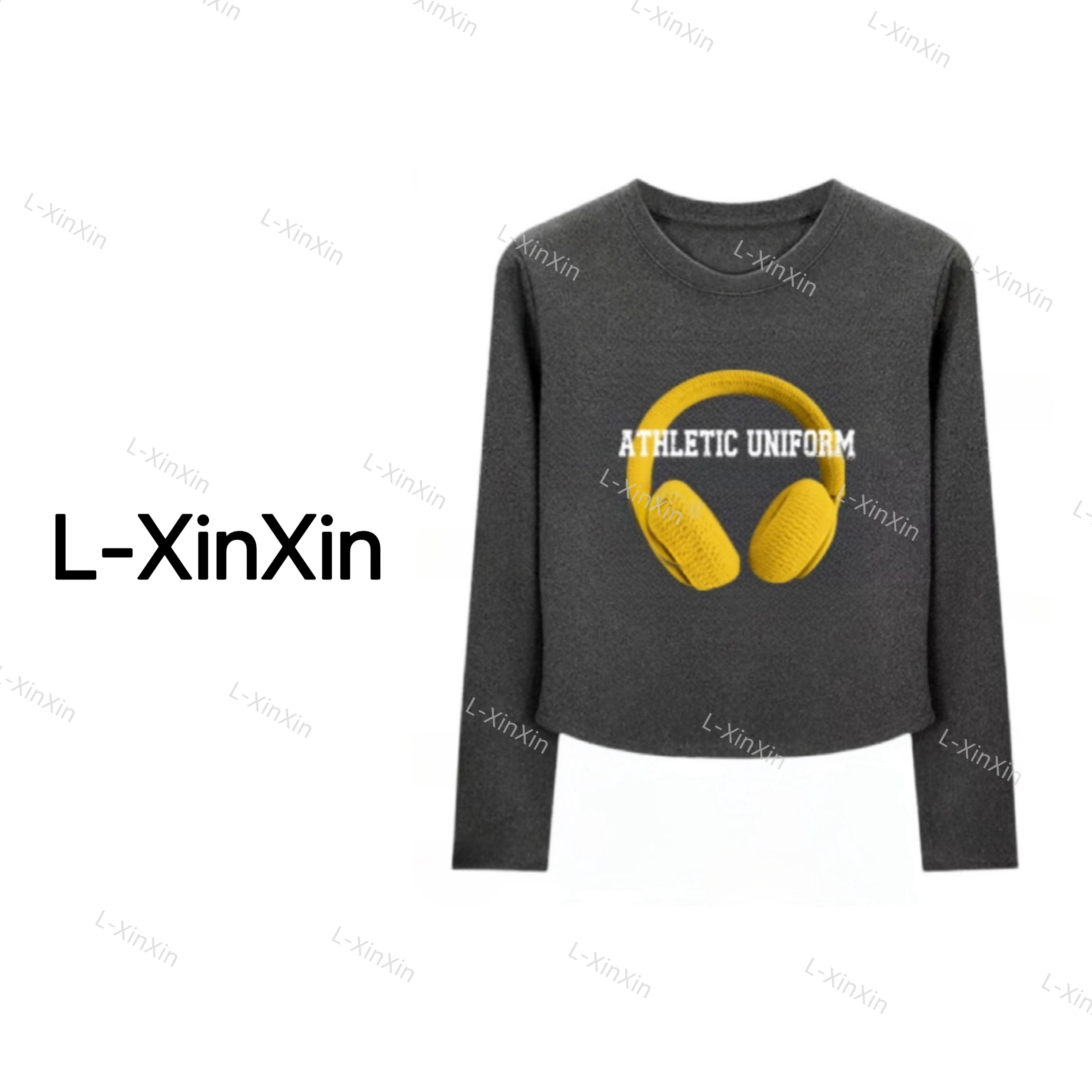 【L-XinXin】动感耳机印花2024秋冬新磨毛修身显瘦内搭打底衫上衣女