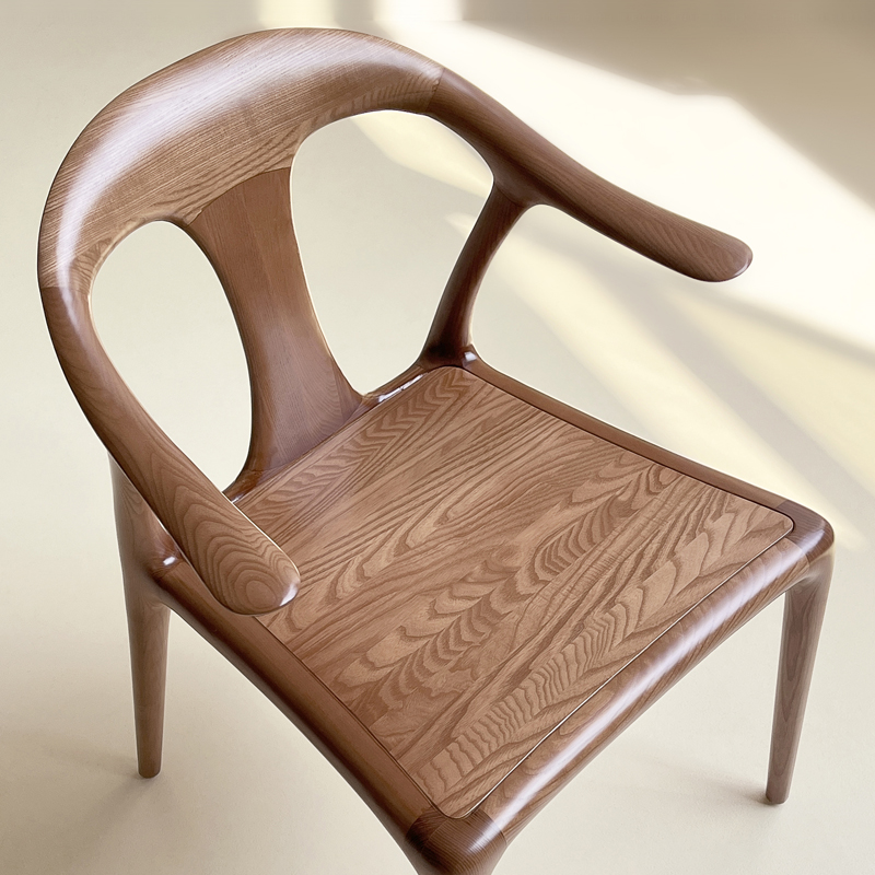 鸭舌椅白蜡木全实木家用简约靠背扶手餐椅休闲椅子办公书椅泡茶椅