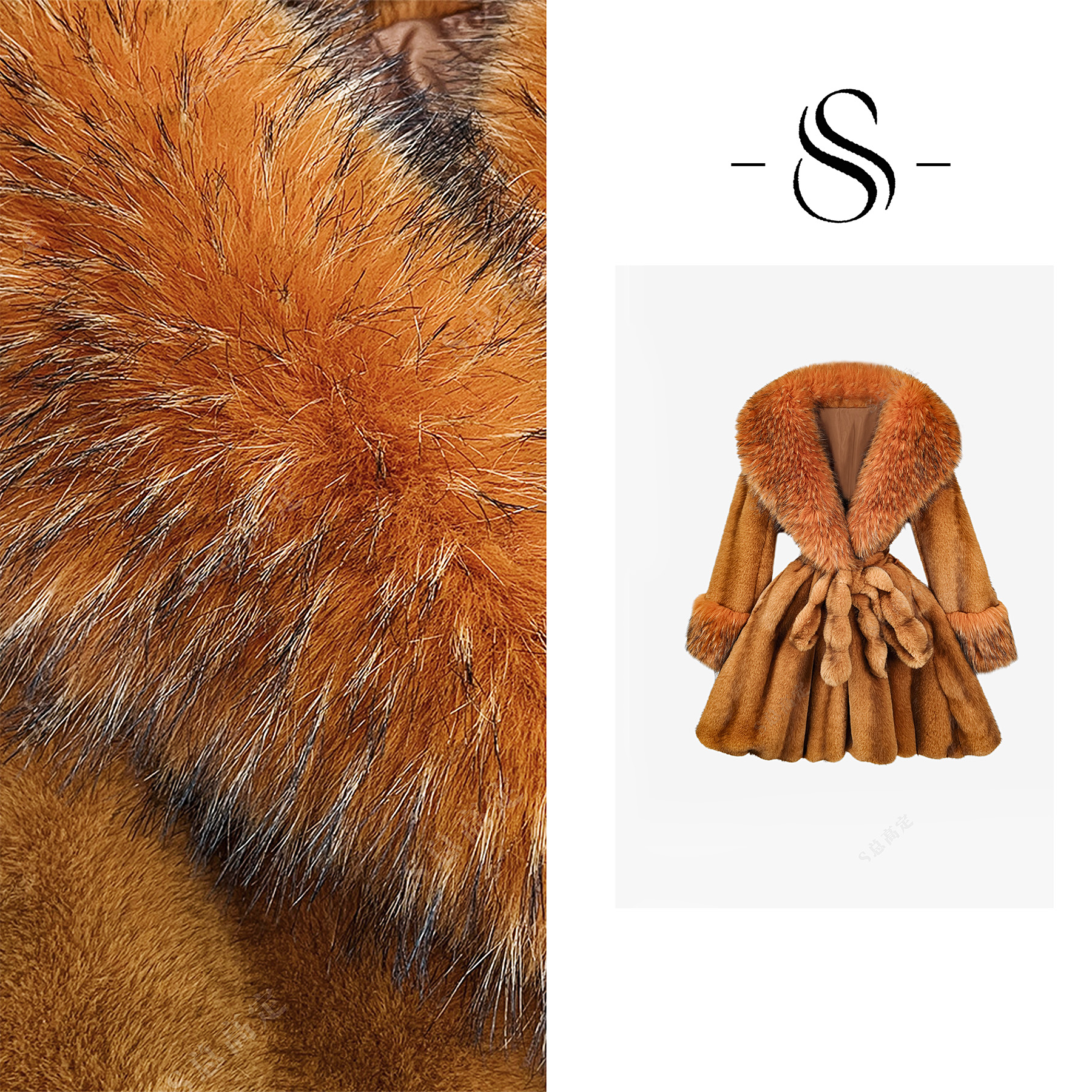 【莎总专属】冬季新款高级感爱马橙色厚大翻领束腰显瘦外套D0313