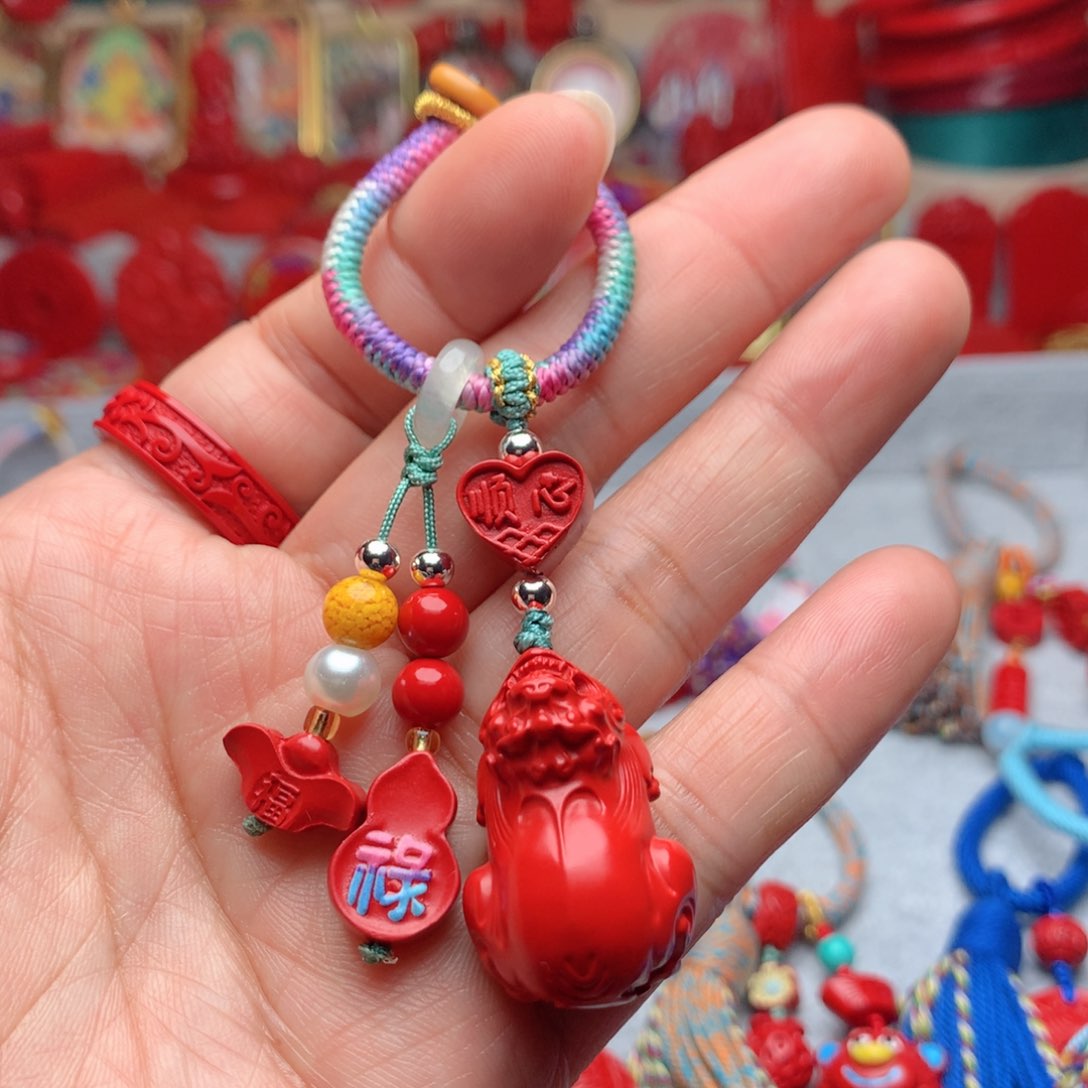 天然辰砂工艺品朱砂钥匙扣包包挂