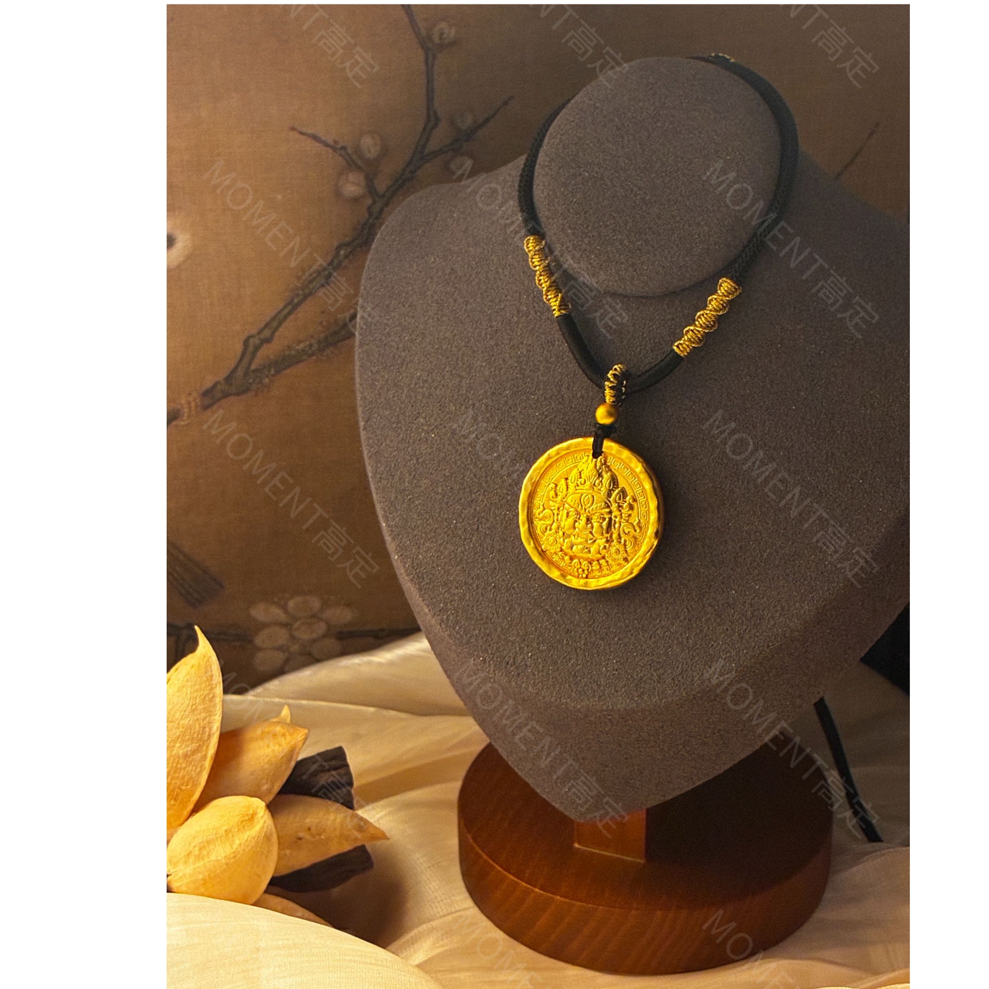  黄财神项链双面雕刻精雕素款古法传承