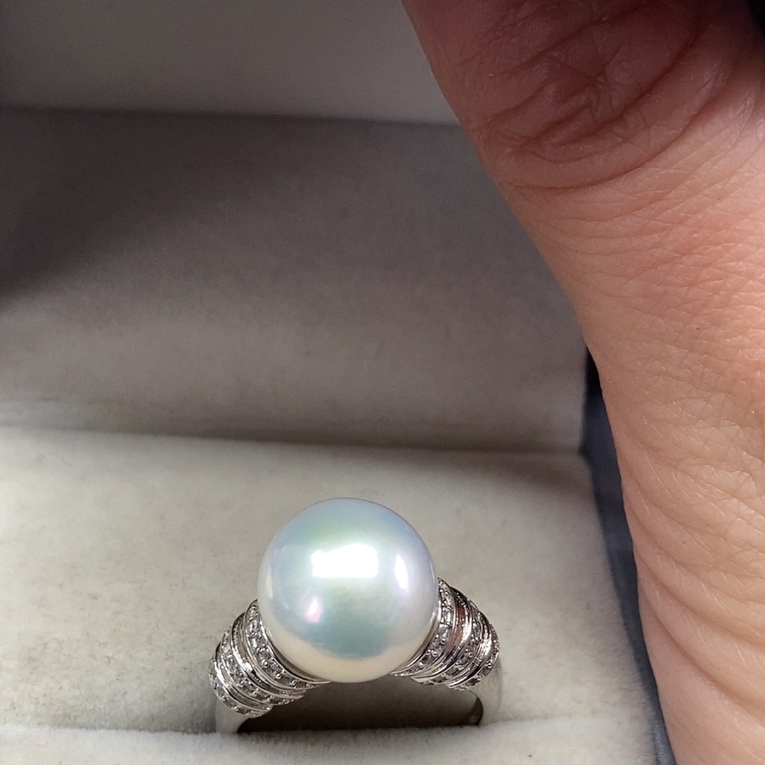 戒指银S925镶嵌淡水珍珠