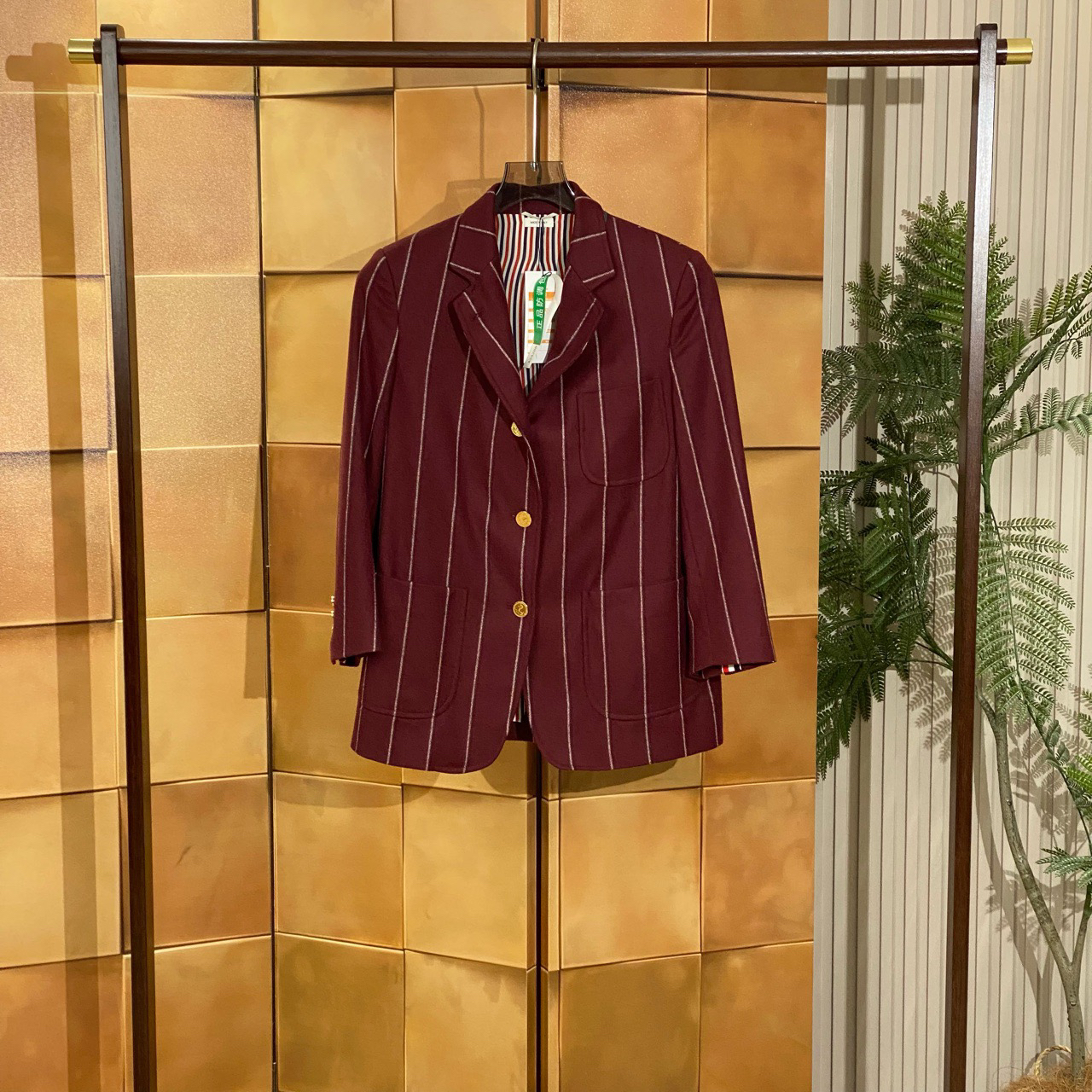 99新 THOMBROWNE 紫色条纹羊绒呢西装外套/36码/99新/24288