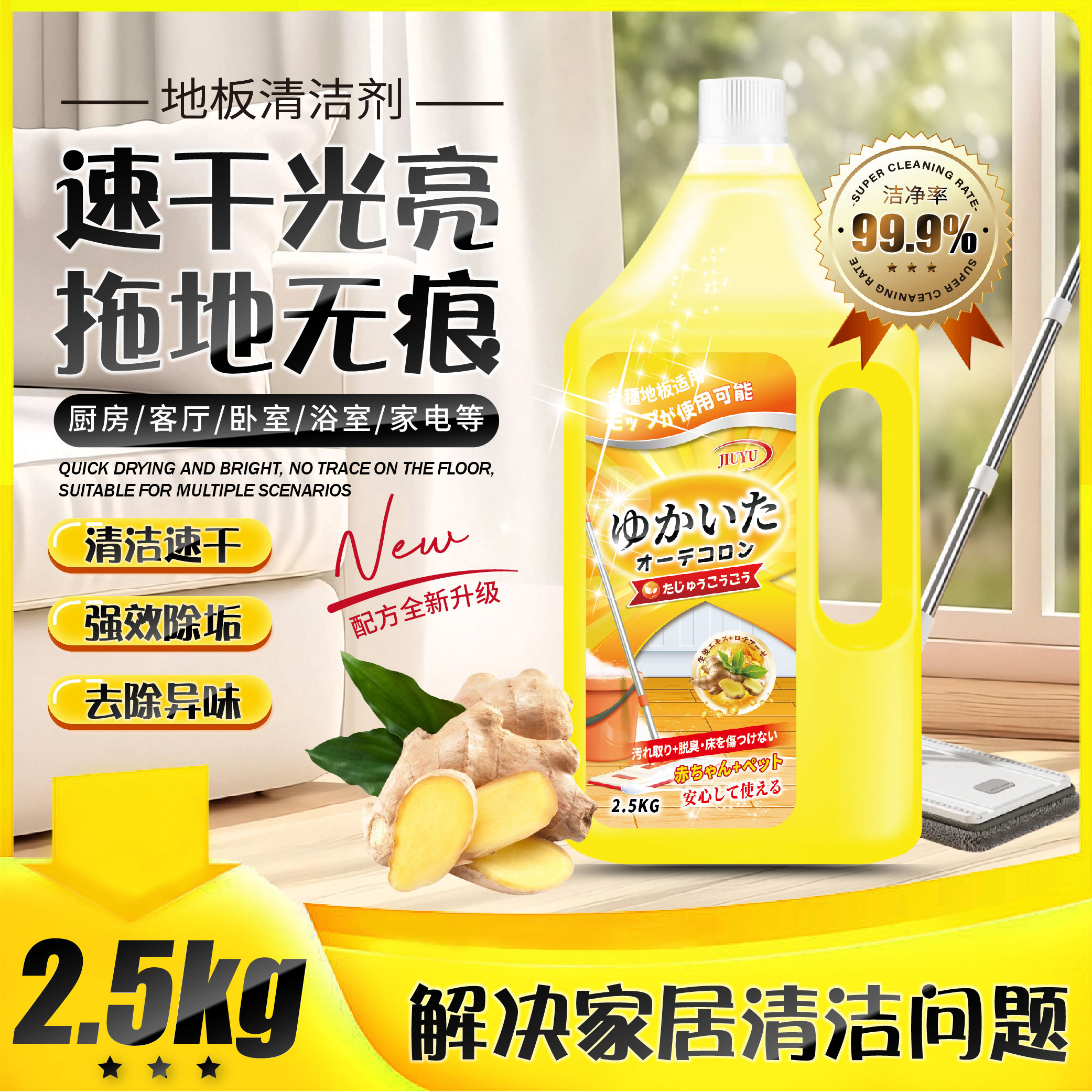 地板清洁剂柠檬2.5kg/5斤拖地木地板多功能清洁剂