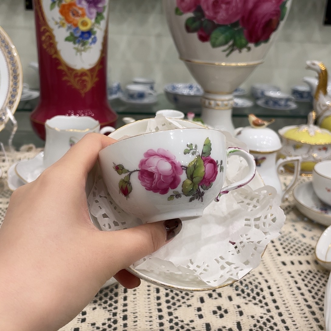 摆件中古kpm红玫瑰