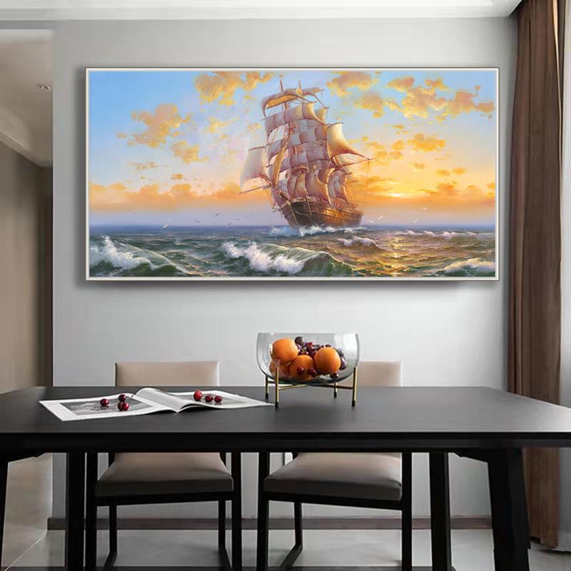 【一帆风顺】寓意：满载而归  装饰画 油画 客厅玄关办公室茶室挂