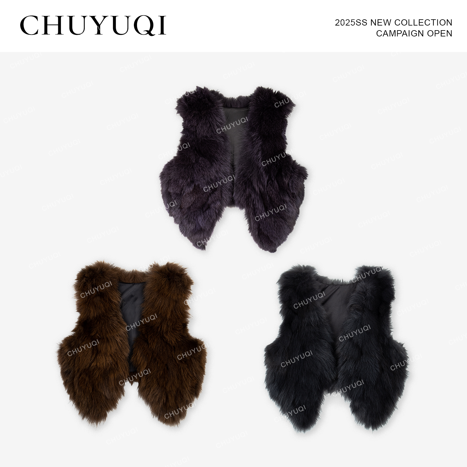 CHUYUQI 时髦加分项 狐狸毛毛披肩马甲短款贵气时尚秋冬外套